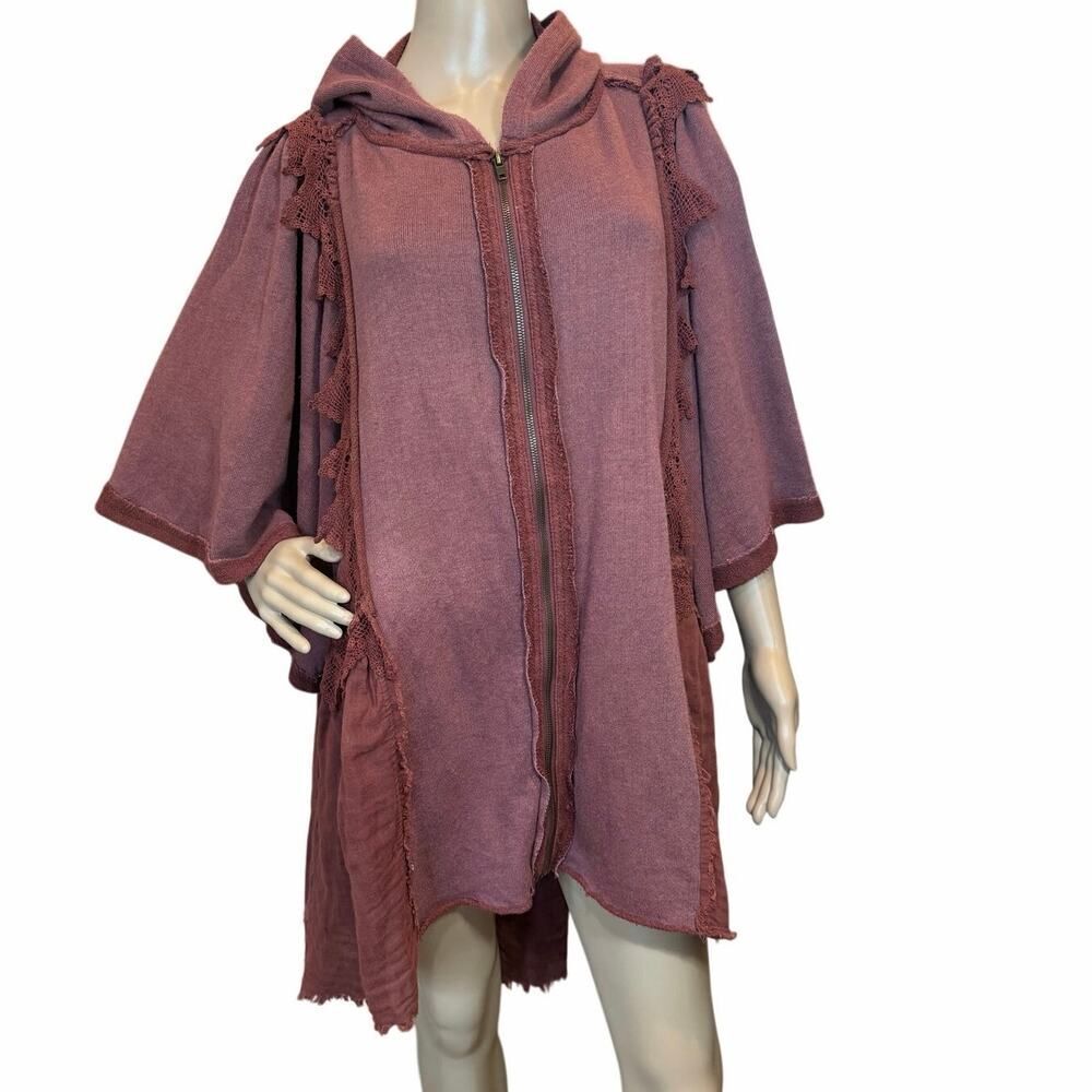Free People Hey Girl Lace Peplum Hoodie Full Zip Slouchy Whimsigoth Jacket M - Picture 5 of 16